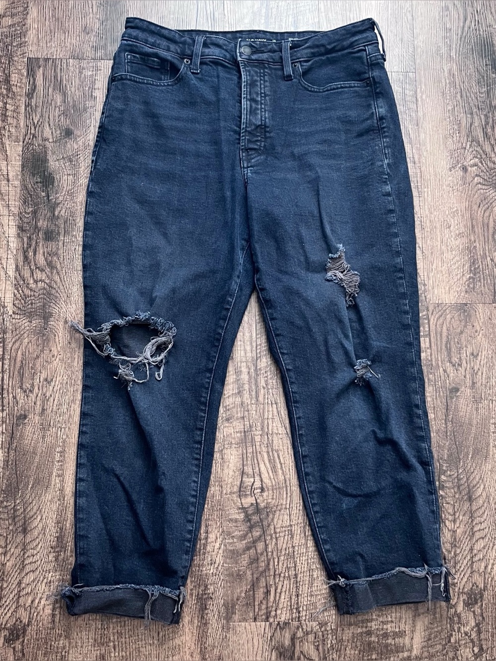 Old Navy O.G. Straight Black Distressed High Rise Relaxed Fit Size 10